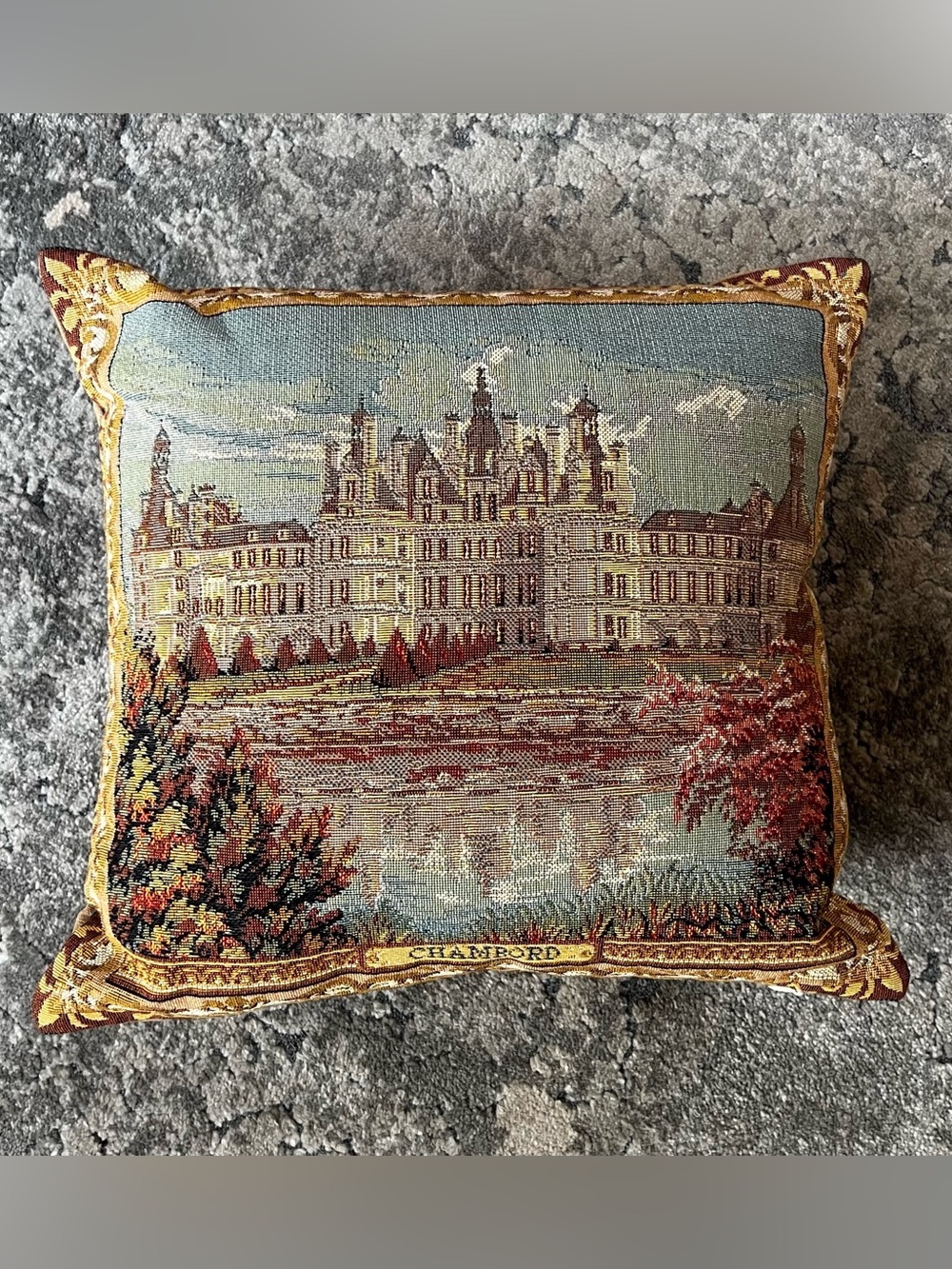 JULES PANSU Luxury French Jacquard Tapestry Throw Pillow Castle Chambord 14x14